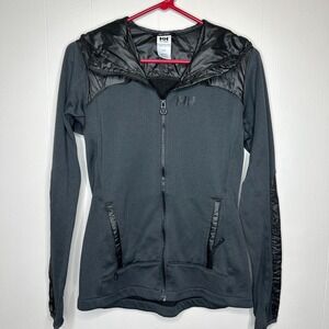 Helly Hansen ULLR Midlayer Jacket Womens Sz S Gray Black Hooded Full Zip Pockets
